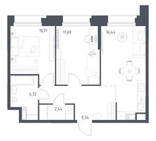 Планировка двухкомнатной(апартаменты) площадью 55.34 квадратных метров в “ЖК Апарт-отель Тропарево парк”
