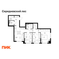Планировка трехкомнатной(квартира) площадью 70.6 квадратных метров в “ЖК Середневский лес”
