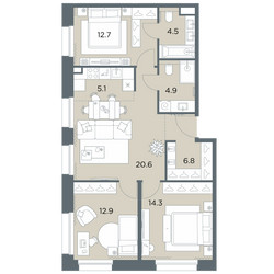 Планировка 4+ комнатной(квартира) площадью 81.8 квадратных метров в ЖК “ЖК Станиславский”
