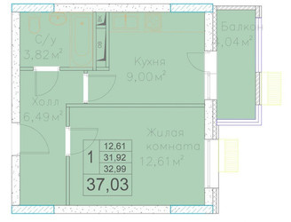 Планировка однокомнатной(квартира) площадью 37.03 квадратных метров в ЖК “на Микояна, 54-57”