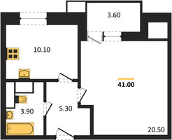 Планировка однокомнатной(квартира) площадью 41 квадратных метров в “ЖК Парк Легенд 2”