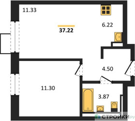 Планировка однокомнатной(квартира) площадью 37.22 квадратных метров в ЖК “ЖК Егорово Парк”