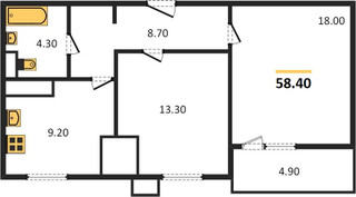 Планировка двухкомнатной(квартира) площадью 58.4 квадратных метров в “ЖК Парк Легенд 2”