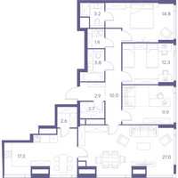 Планировка трехкомнатной(квартира) площадью 110.4 квадратных метров в “ЖК THE LOT by Akvilon”