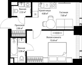 Планировка однокомнатной(квартира) площадью 36.76 квадратных метров в ЖК “ЖК Веер”