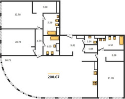 Планировка трехкомнатной(квартира) площадью 200.67 квадратных метров в “ЖК Sky View (Скай Вью)”