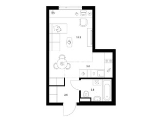 Планировка студии(квартира) площадью 28.2 квадратных метров в ЖК “ЖК Руставели 14”