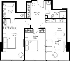 Планировка двухкомнатной(квартира) площадью 78.9 квадратных метров в ЖК “ЖК ОНЕ”
