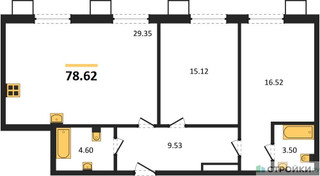 Планировка двухкомнатной(квартира) площадью 78.62 квадратных метров в “ЖК Бархат”