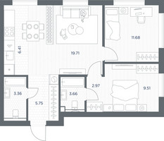 Планировка двухкомнатной(квартира) площадью 63.05 квадратных метров в “ЖК TATE (Тэйт)”