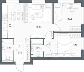 Планировка двухкомнатной(квартира) площадью 63.05 квадратных метров в ЖК “ЖК TATE (Тэйт)”