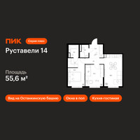 Планировка двухкомнатной(квартира) площадью 55.6 квадратных метров в “ЖК Руставели 14”