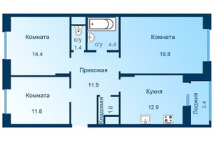 Планировка трехкомнатной(квартира) площадью 80.1 квадратных метров в “ЖК Эдельвейс (Первомайское)”