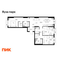 Планировка трехкомнатной(квартира) площадью 81.8 квадратных метров в “ЖК Яуза Парк (Мытищи)”