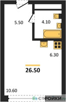 Планировка студии(квартира) площадью 26.5 квадратных метров в “ЖК Переделкино Ближнее”