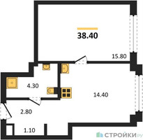 Планировка однокомнатной(квартира) площадью 38.4 квадратных метров в “Акценты”