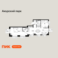 Планировка двухкомнатной(квартира) площадью 67.8 квадратных метров в “ЖК Амурский парк”