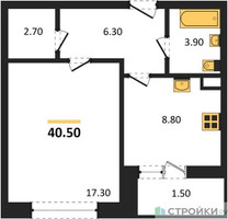 Планировка однокомнатной(квартира) площадью 40.5 квадратных метров в “ЖК Малиново”
