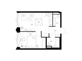 Планировка однокомнатной(квартира) площадью 38.3 квадратных метров в “ЖК Матвеевский парк”