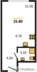 Планировка студии(квартира) площадью 25.8 квадратных метров в ЖК “ЖК Новый Зеленоград”