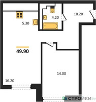 Планировка однокомнатной(квартира) площадью 49.9 квадратных метров в “ЖК INJOY (Инджой)”