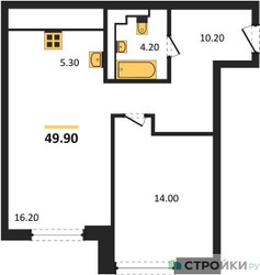 Планировка однокомнатной(квартира) площадью 49.9 квадратных метров в ЖК “ЖК INJOY (Инджой)”