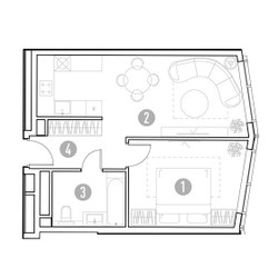 Планировка однокомнатной(квартира) площадью 45.39 квадратных метров в ЖК “УНО Горбунова”