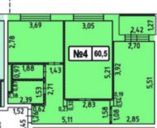 Планировка двухкомнатной(квартира) площадью 60.5 квадратных метров в ЖК “ЖК Терра”