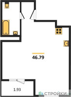 Планировка однокомнатной(квартира) площадью 46.79 квадратных метров в “ЖК Радость (Радумля Парк)”