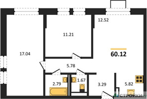 Планировка двухкомнатной(квартира) площадью 60.12 квадратных метров в “ЖК Богдановский Лес”