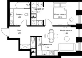 Планировка однокомнатной(квартира) площадью 43.62 квадратных метров в “ЖК Сити Бэй”