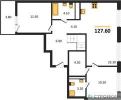 Планировка двухкомнатной(квартира) площадью 127.6 квадратных метров в “ЖК Первый квартал”