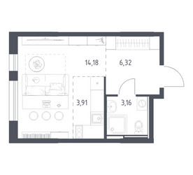 Планировка студии(квартира) площадью 27.57 квадратных метров в ЖК “ЖК Остафьево”