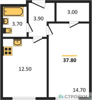 Планировка однокомнатной(квартира) площадью 37.8 квадратных метров в “ЖК Новый Зеленоград”