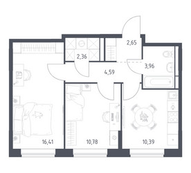Планировка двухкомнатной(квартира) площадью 51.14 квадратных метров в ЖК “ЖК Богдановский Лес”