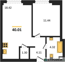 Планировка однокомнатной(квартира) площадью 40.01 квадратных метров в ЖК “ЖК Гранд Фили”