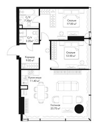 Планировка двухкомнатной(квартира) площадью 83.1 квадратных метров в ЖК “ЖК Слава”