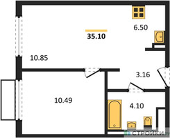 Планировка однокомнатной(квартира) площадью 35.1 квадратных метров в “ЖК Пригород Лесное”
