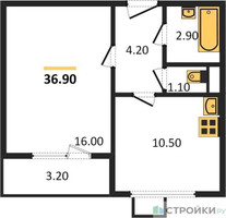 Планировка однокомнатной(квартира) площадью 36.9 квадратных метров в “ЖК Первый Лермонтовский”