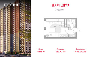 Планировка студии(квартира) площадью 23.72 квадратных метров в “ЖК Пехра”