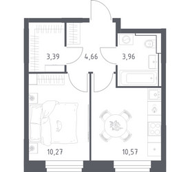 Планировка однокомнатной(квартира) площадью 32.85 квадратных метров в ЖК “ЖК Квартал Строгино”