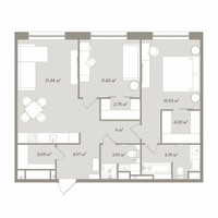 Планировка трехкомнатной(апартаменты) площадью 79.91 квадратных метров в “ЖК D'ORO MILLE (Доро Милле)”