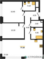 Планировка двухкомнатной(квартира) площадью 77.2 квадратных метров в “ЖК СТОУН Грэйн”