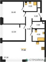 Планировка двухкомнатной(квартира) площадью 77.2 квадратных метров в ЖК “ЖК СТОУН Грэйн”