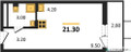 Планировка студии(квартира) площадью 21.3 квадратных метров в “ЖК Скандинавия”