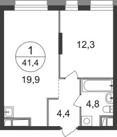 Планировка однокомнатной(квартира) площадью 41.4 квадратных метров в “ЖК Первый Московский”