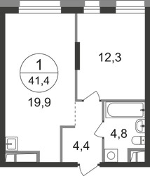 Планировка однокомнатной(квартира) площадью 41.4 квадратных метров в ЖК “ЖК Первый Московский”