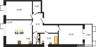 Планировка двухкомнатной(квартира) площадью 62 квадратных метров в “Жилые кварталы Новое Пушкино”