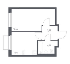 Планировка однокомнатной(квартира) площадью 34.59 квадратных метров в ЖК “ЖК Новое Внуково”
