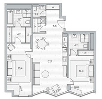 Планировка двухкомнатной(квартира) площадью 83.5 квадратных метров в “ЖК Береговой-2. Жилой квартал на Москве-реке”